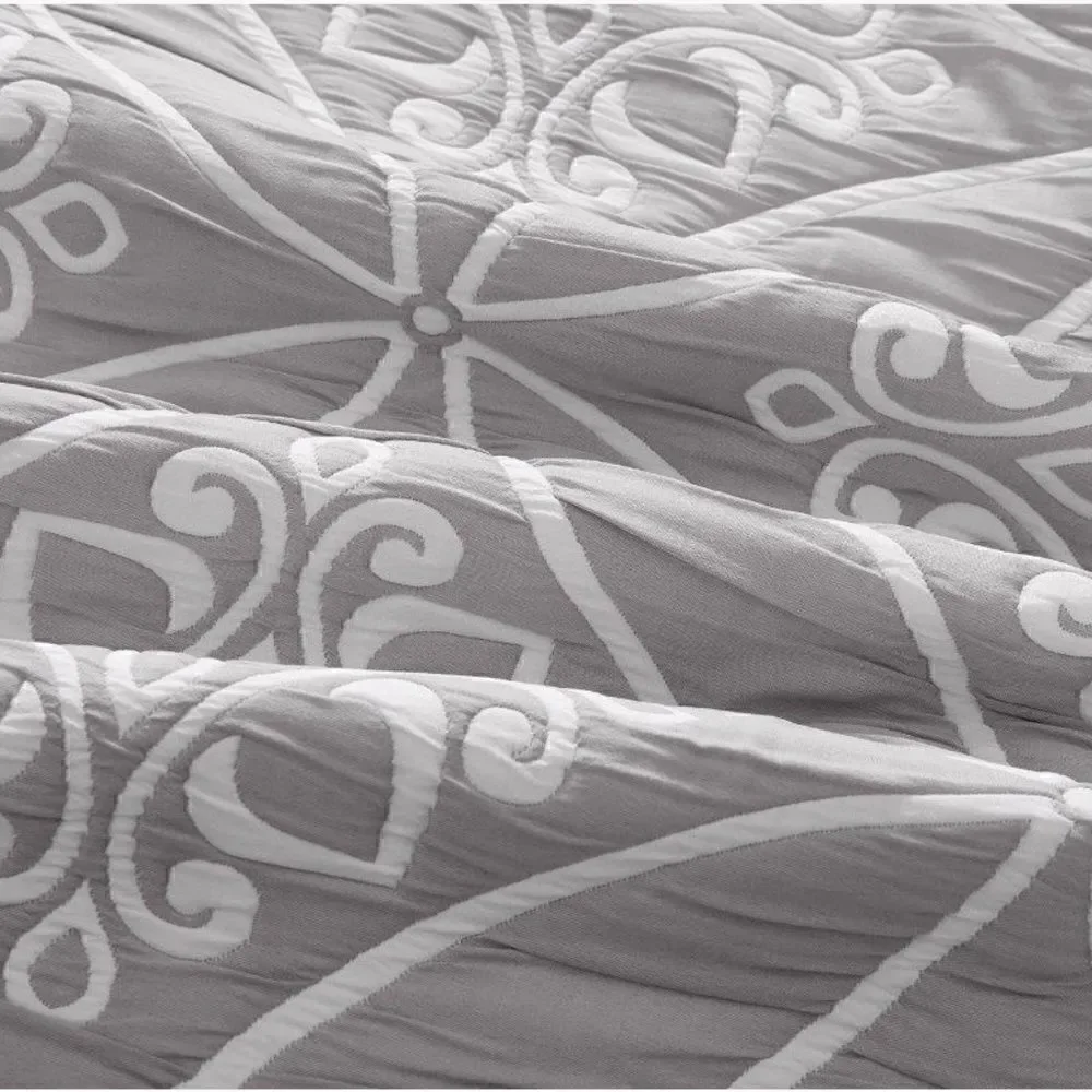 Jacquard Grey Mandala Pattern King Quilt Set Beautiful Farmhouse Cottage Design